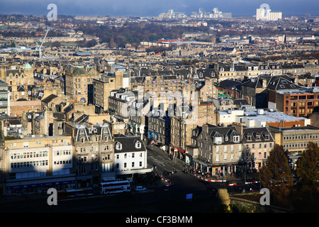 Vue du château sur la nouvelle ville d'Édimbourg. Banque D'Images