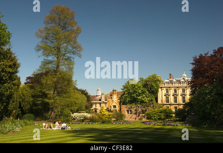 Les étudiants qui étudient dans le parc et jardins de Clare College de Cambridge. Clare College a été fondée en 1326 est la deuxième plus ancienne Banque D'Images