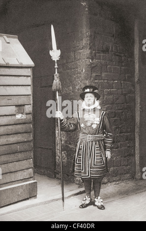 Un Beefeater, gardien de la Tour de Londres, en Angleterre, à la fin du xixe siècle. Banque D'Images