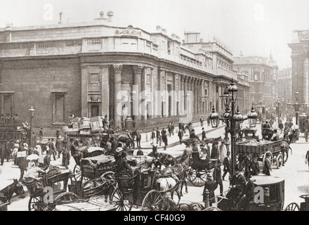 La Banque d'Angleterre, Threadneedle Street, Londres, Angleterre à la fin du xixe siècle. Banque D'Images