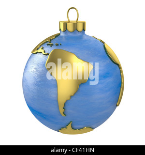 Boule de Noël en forme de globe ou planète isolé sur fond blanc, une partie de l'Amérique du Sud Banque D'Images