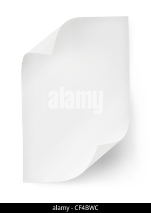 Feuille de papier blanc isolé sur fond blanc. Clipping path Banque D'Images