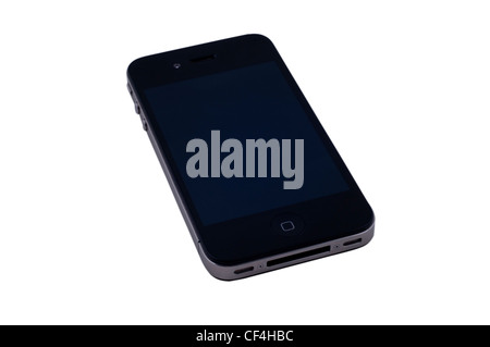 Smartphone noir vintage avec cadre argenté, ancien modèle de téléphone mobile pour la communication et l'utilisation multimédia, isolé sur fond blanc Banque D'Images