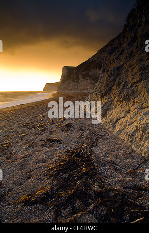 Une vue vers l'ouest en direction de Weymouth, de la plage à Durdle Door sur la côte jurassique du Dorset. Durdle Door a été i Banque D'Images