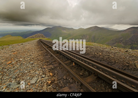 Les traces de l'Snowdon Mountain Railway. Banque D'Images