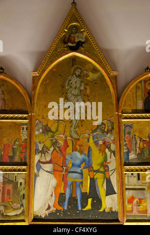 Le martyre de St Sébastien et scènes de sa vie, triptyque de Giovanni del Biondo, Museo dell'Opera del Duomo, Florence Banque D'Images