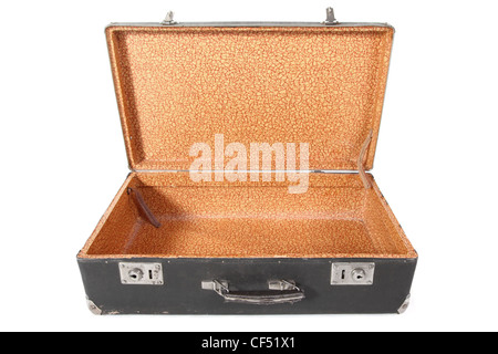 Sale vieille valise poussiéreuse. Valise est ouverte et vide. Isolées. Banque D'Images