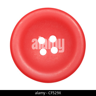 Bouton rouge pour les vêtements isolé sur fond blanc, vue du dessus Banque D'Images