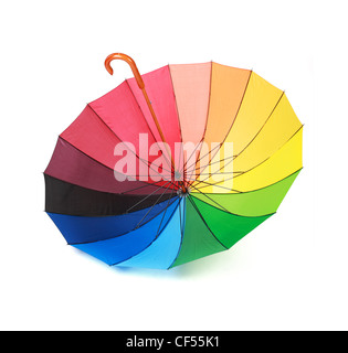 Multicoloredd ouvert umbrella isolé sur fond blanc Banque D'Images