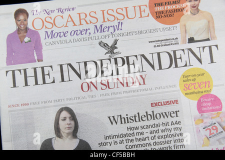 L'Independent on Sunday, un ressortissant britannique journal du dimanche. (26 Feb 2012) Banque D'Images