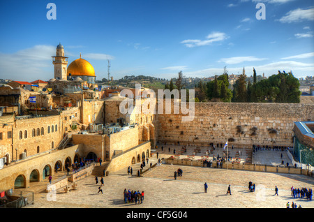 Vieille ville de Jérusalem, Israël au Mur occidental et le Mont du Temple. Banque D'Images