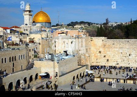 Mur des lamentations et Dôme du Rocher à Jérusalem, Israël Banque D'Images