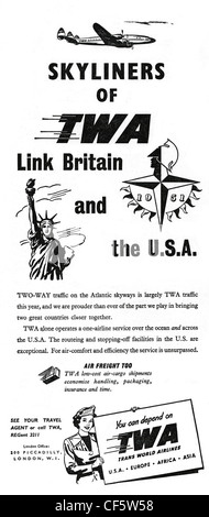 Annonce de la compagnie aérienne TWA en 1951, publié au Royaume-Uni Banque D'Images