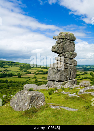 Le nez de Bowerman, une pile de granite sur Hayne vers le bas dans le parc national du Dartmoor. Banque D'Images
