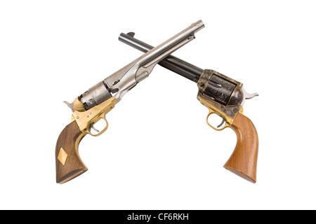 Deux poing revolver sur fond blanc. Banque D'Images