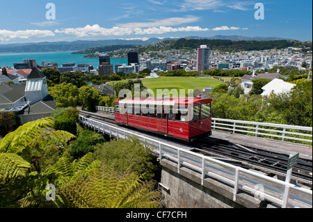 Le Funiculaire Funiculaire de Wellington à la gare supérieure par les jardins botaniques en Nouvelle-Zélande, Kelburn Banque D'Images