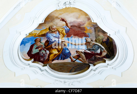 Intérieur de la Chiesa di San Carlo Borromeo al Corso dans Noto : fresque au plafond Banque D'Images