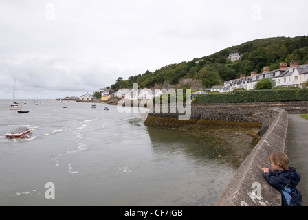 Regardant par-dessus le mur du port, Aberdovey / Aberdyfi, Parc National de Snowdonia, le Nord du Pays de Galles, Royaume-Uni Banque D'Images