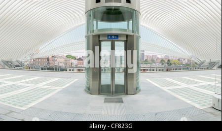 Porte de l'ascenseur sur la mezzanine de la gare de Liège Guillemins conçue par Santiago Calatrava Banque D'Images