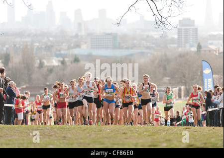 Nationale féminine junior de cross-country de la colline du Parlement le samedi 25 février 2012 Londres Banque D'Images