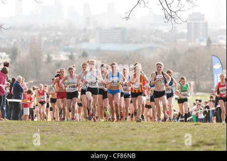 Nationale féminine junior de cross-country de la colline du Parlement le samedi 25 février 2012 Londres Banque D'Images