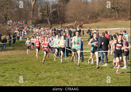 Les hommes de moins de 17 Cross-country National La Colline du Parlement le samedi 25 février 2012 Londres Banque D'Images