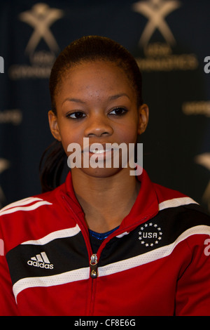 Gabrielle Douglas (USA) lors d'une conférence de presse pour la Coupe 2012 compétition de gymnastique au Madison Square Garden, New York. Banque D'Images