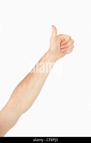 Vue latérale du bras gauche giving thumb up Banque D'Images