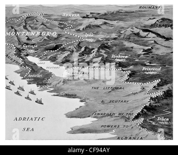 Monténégro peu stratégique militaire côte carte plan de bataille bataille stratégie batterie d'artillerie de marine Mer Adriatique Banque D'Images