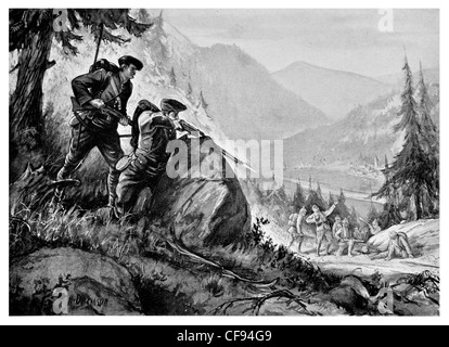 Chasseurs Alpins attaquer soldat allemand dans les Vosges montagne élite de l'armée française d'infanterie embuscade fusil de sniper gun Banque D'Images