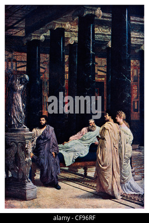 Un amateur d'Art par Sir Lawrence Alma Tadema colonne en marbre romain riches palais cour statue temple mansion romains d'art