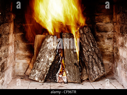 Fermer image de feu dans la cheminée Banque D'Images