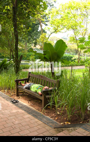 Man sleeping in Fort Canning Park, à Singapour. Banque D'Images