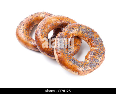 Trois bagels isolé sur fond blanc Banque D'Images