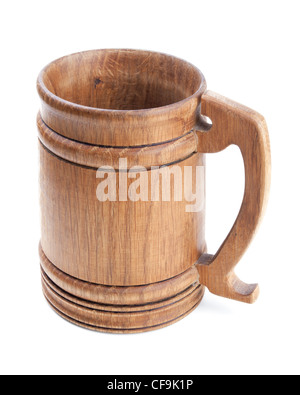 Mug en bois isolé sur fond blanc Banque D'Images