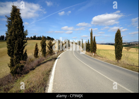 Route en Toscane dans une journée ensoleillée Banque D'Images