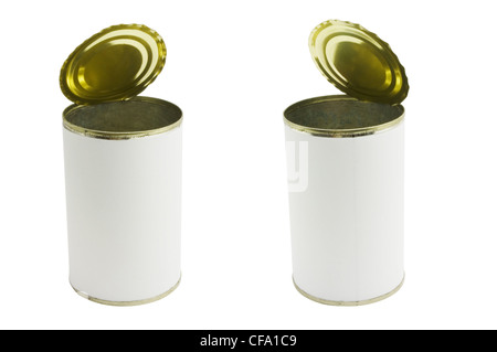 Deux pas de boîte de conserve de marque, isolated on white with clipping path en jpg. Banque D'Images