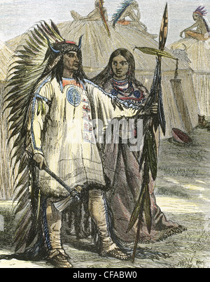 Les Indiens d'Amérique. Gravure couleur, 1880. Banque D'Images