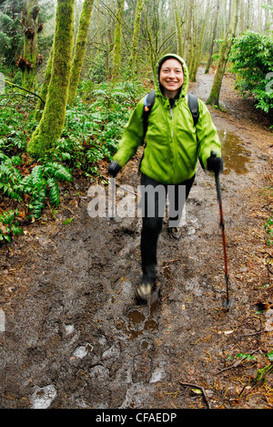 Randonnées l'Ouest Canyon Trail, le parc régional Pacific Spirit, Vancouver, Colombie-Britannique, Canada. Banque D'Images