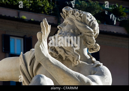 Détail de la fontaine des Quatre Rivières, la Piazza Navona, Rome, Latium, Italie Banque D'Images