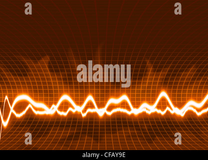 Les vagues de l'énergie lumineuse sur fond orange. Banque D'Images
