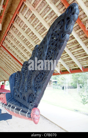 Nouvelle Zélande, île du Nord, la baie des Îles, du Traité de Waitangi, Ngatokimatawhaorua waka de cérémonie (canoe) Banque D'Images