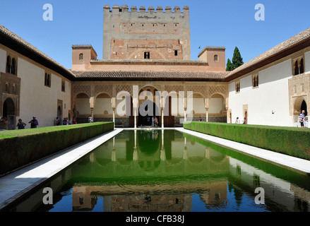 Espagne - Andalousie - Grenade - jardin d'eau dans le Palais de l'Alhambra. Banque D'Images