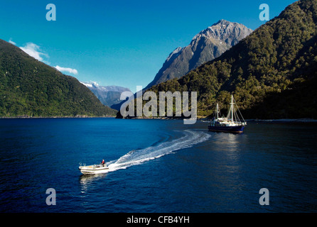 Nouvelle Zélande, île du Sud, croisière sur le fjord de Milford Sound (site du patrimoine mondial en Maori Piopiotahi) Banque D'Images
