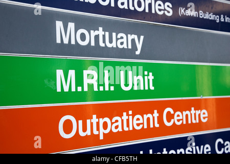 Unité irm mortuaire et en consultation externe hôpital nhs ministères centre d'orientation pour les panneaux de direction de l'Irlande du Nord Belfast Royaume-Uni Banque D'Images