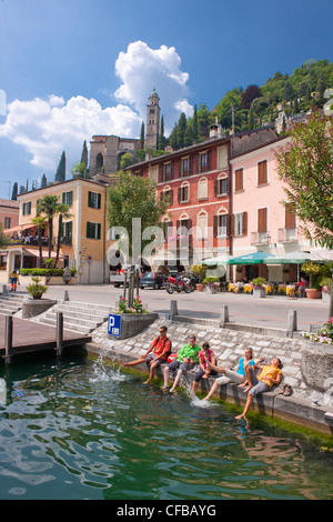 Lake, sport, temps libre, loisirs, canton, Tessin, Suisse, Europe, Tessin, en Suisse méridionale, village, Morcote, groupe, la Banque D'Images