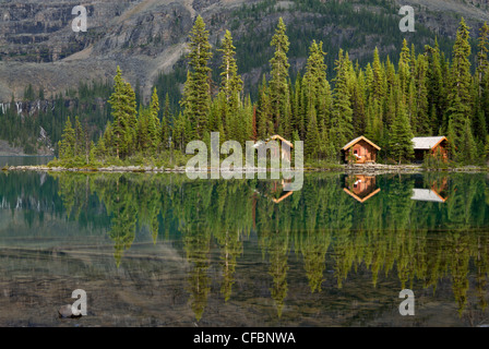 Cabines au lac O'Hara Lodge, lac O'Hara, le parc national Yoho, Colombie-Britannique, Canada