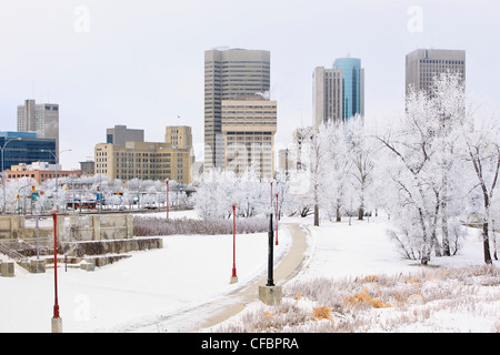 Toits de Winnipeg sur une magnifique journée d'hiver. Les arbres couverts de neige et de gel. Winnipeg, Manitoba, Canada. Banque D'Images