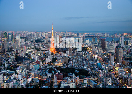 Le Japon, en Asie, Tokyo, ville, toits de Tokyo, Tour de Tokyo, de l'architecture, big, bâtiments, ville, centre-ville, d'énormes, des lumières, Metropolis, sk Banque D'Images