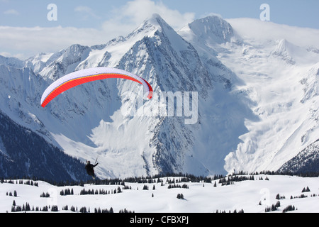 Vol en parapente à proximité de Mt Cooper, Selkirks septentrional BC, Canada Banque D'Images